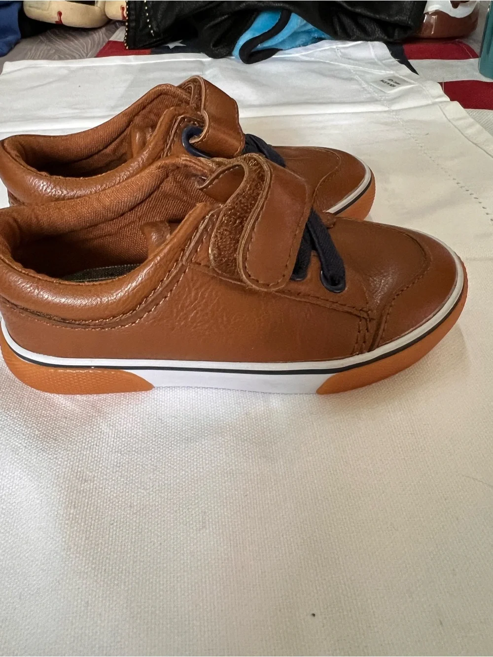 Cat & Jack Toddler Sneakers New Size 7 Brown Faux Leather Hook & Loop